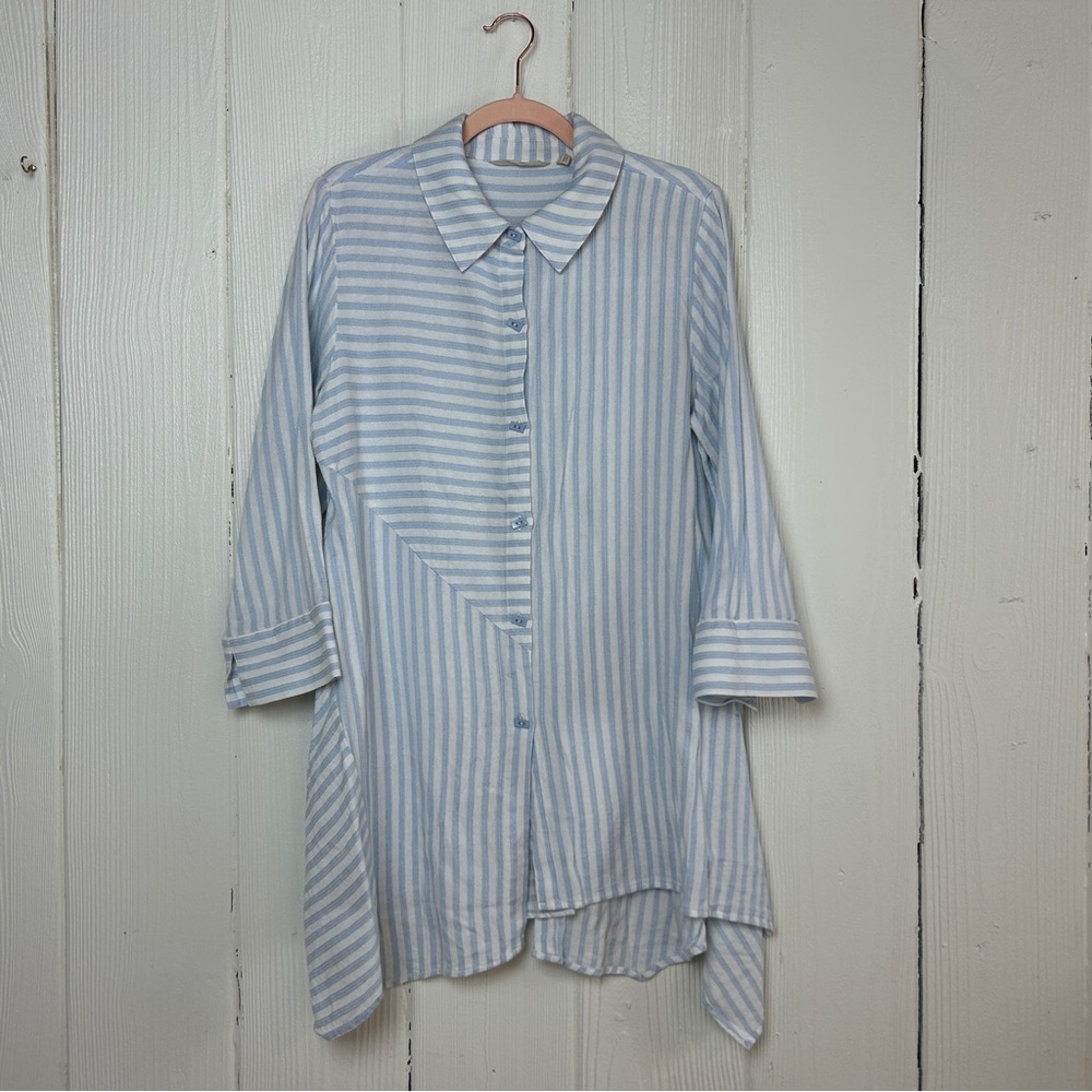 Soft Surroundings Standout Baby Blue White asymmetrical Tunic Shirt Mini Dress